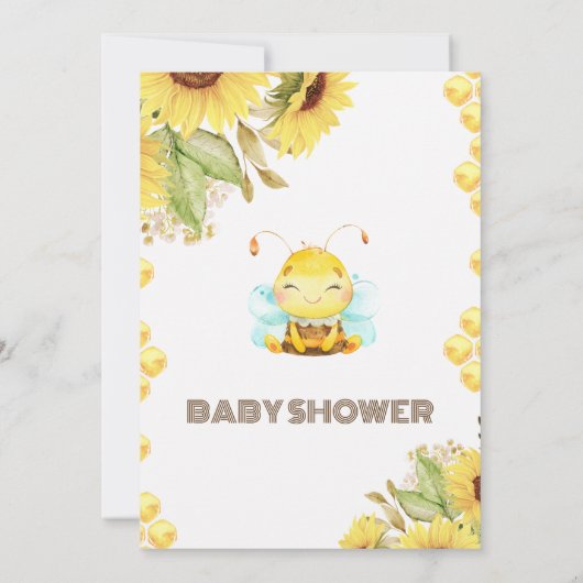 ビー男女兼用ヒマワリ赤ちゃんシャワー 招待状 (裏面)