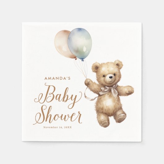 ビー男女兼用リー待ちテディベア赤ちゃんシャワー スタンダードカクテルナプキン (正面)