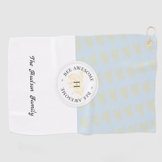 ビー素晴らしゴールデンビーパーソナライズされたモノグラム ゴルフタオル (横)