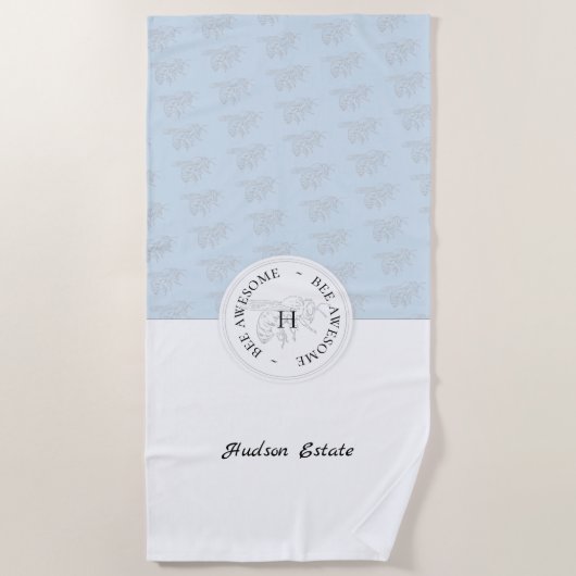 ビー素晴らしシルバービーパーソナライズされたモノグラム ビーチタオル (正面)