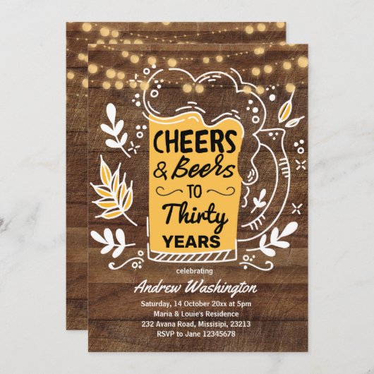 ビー素朴アと応援の男性30歳の誕生日 招待状 (正面/裏面)