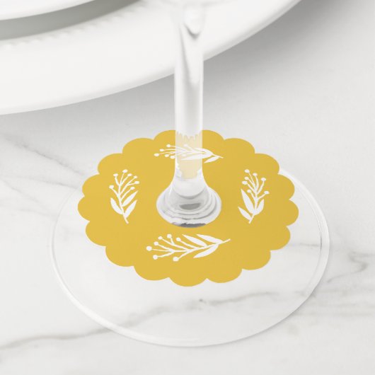 ビー素朴イエローワ空白のインラベル ワイングラスタグ (クローズアップ)