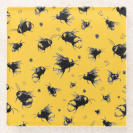 ビー素朴コースター – 手描き、ファームハウスギフト ガラスコースター