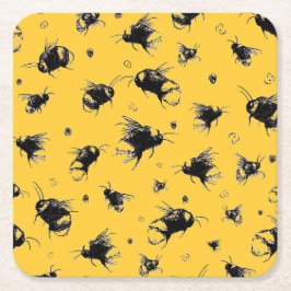 ビー素朴コースター – 手描き、ファームハウスギフト スクエアペーパーコースター