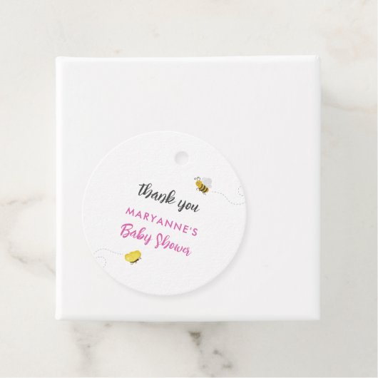 ビー素朴チ&バタフライガールベビーシャワー付きコウノトリ フェイバータグ (インサイチュ)