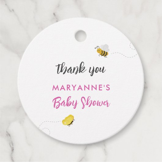 ビー素朴チ&バタフライガールベビーシャワー付きコウノトリ フェイバータグ (正面)