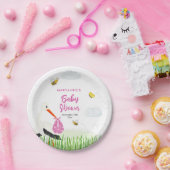 ビー素朴チ&バタフライガールベビーシャワー付きコウノトリ ペーパープレート (パーティー)