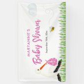 ビー素朴チ&バタフライガールベビーシャワー付きコウノトリ 横断幕 (縦)