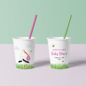 ビー素朴チ&バタフライガールベビーシャワー付きコウノトリ 紙コップ