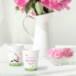 ビー素朴チ&バタフライガールベビーシャワー付きコウノトリ 紙コップ