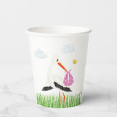 ビー素朴チ&バタフライガールベビーシャワー付きコウノトリ 紙コップ (裏面)