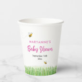 ビー素朴チ&バタフライガールベビーシャワー付きコウノトリ 紙コップ (正面)