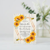 ビー素朴ビー赤ちゃんシャワーひまわり木製招待状 ポストカード (スタンド正面)