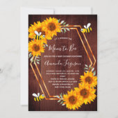 ビー素朴赤ちゃんシャワーひまわり茶色の木製 招待状 (正面)