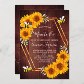 ビー素朴赤ちゃんシャワーひまわり茶色の木製 招待状 (正面/裏面)