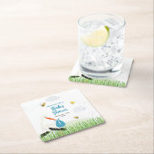 ビー素朴&バタフライボーイベビーシャワー付きコウノトリ スクエアペーパーコースター (インサイチュ)