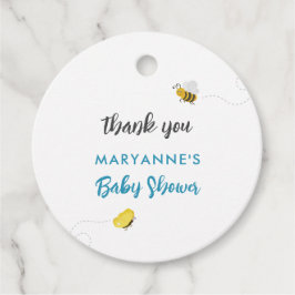 ビー素朴&バタフライボーイベビーシャワー付きコウノトリ フェイバータグ