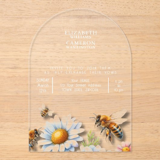 ビー結婚の水彩野草 アクリル招待状 (正面)