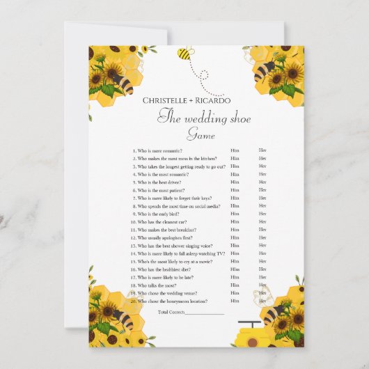 ビー結婚ズ靴ゲームバチェロレッテゲームカード 案内状 (正面)