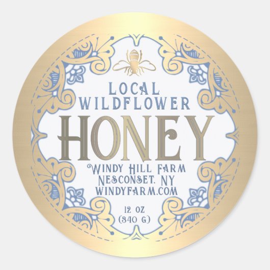 ビー華美と花ハニーラベル付き金ゴールド枠 ラウンドシール (正面)