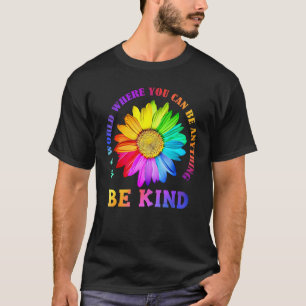 ビー親切なデイジーフラワーレインボーLGBTゲイレズビアンバード Tシャツ