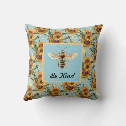 ビー親切なヴィンテージターコイズひまわり蜂 クッション (裏面)