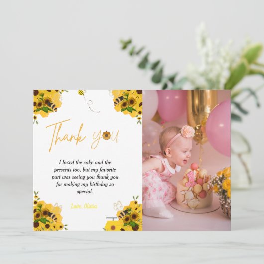 ビー誕生日パーティーテーマ誕生日サンキューカード 招待状 (スタンド正面)