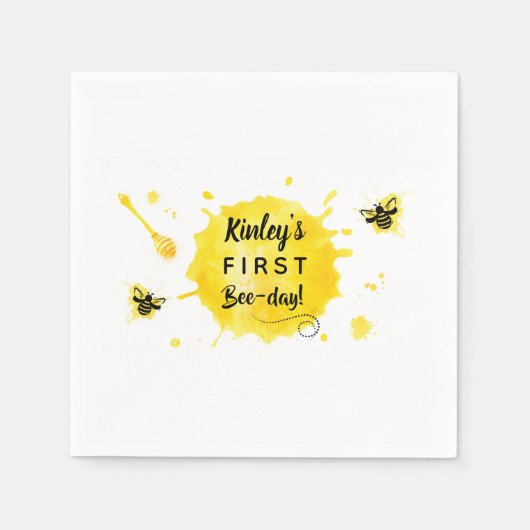 ビー誕生日パーティービー日水色の黄色のミツバチ スタンダードカクテルナプキン (正面)