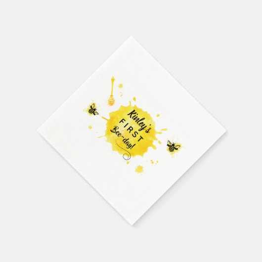 ビー誕生日パーティービー日水色の黄色のミツバチ スタンダードカクテルナプキン (角)