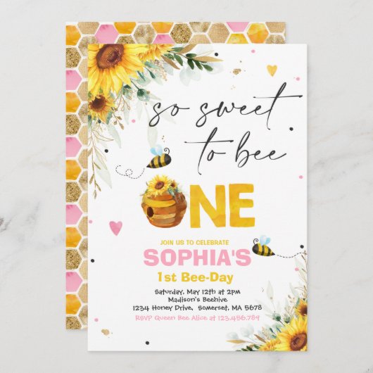 ビー誕生日ヒマワリ蜂の誕生パーティー 招待状 (正面/裏面)