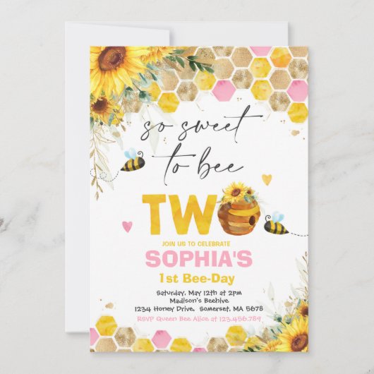 ビー誕生日ヒマワリ蜂の誕生パーティー 招待状 (正面)