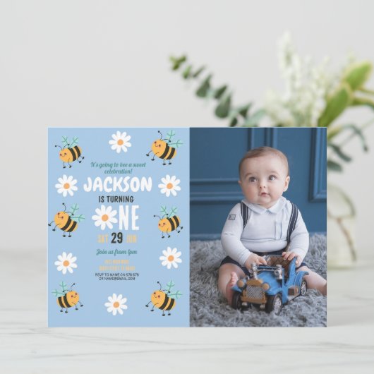 ビー誕生日フォトパーティーデイジーブルーボーイズ 招待状 (スタンド正面)