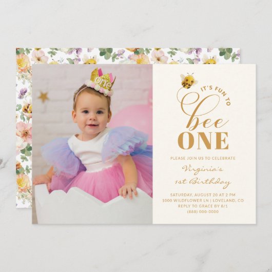 ビー誕生日フォト招待状 招待状 (正面/裏面)