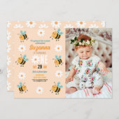 ビー誕生日写真パーティー花デイジー昆虫 招待状 (正面/裏面)