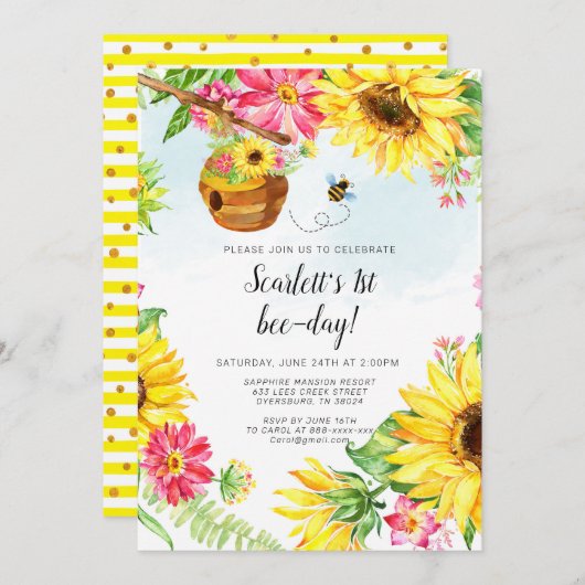 ビー誕生日招待状ひまわり誕生日招待状 招待状 (正面/裏面)