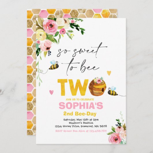 ビー誕生日招待状ハニービーバースデーパーティー 招待状 (正面/裏面)