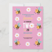 ビー誕生日招待状パーティーピンクデイジー2 2 招待状 (正面)