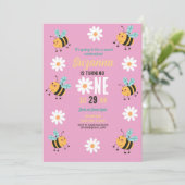 ビー誕生日招待状パーティーフラワーデイジーピンク 招待状 (スタンド正面)