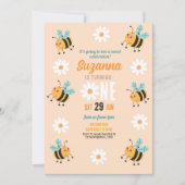 ビー誕生日招待状パーティー花デイジー昆虫 招待状 (正面)