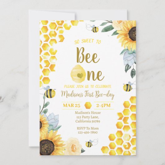 ビー誕生日招待状ファーストビーデイ招待状 招待状 (正面)