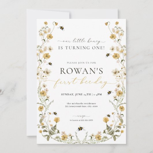 ビー誕生日招待状1stビーデイ招待状 招待状 (正面)