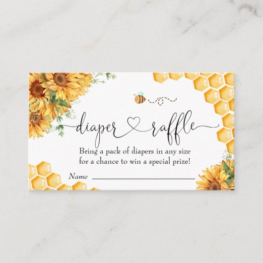 ビー赤ちゃんシャワーおむつラッフル エンクロージャーカード (正面)