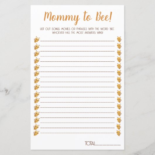 ビー赤ちゃんシャワーゲーム。映画、歌、フレーズ。 (正面)