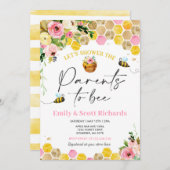 ビー赤ちゃんシャワーピンクフローラ親へビーベビー 招待状 (正面/裏面)