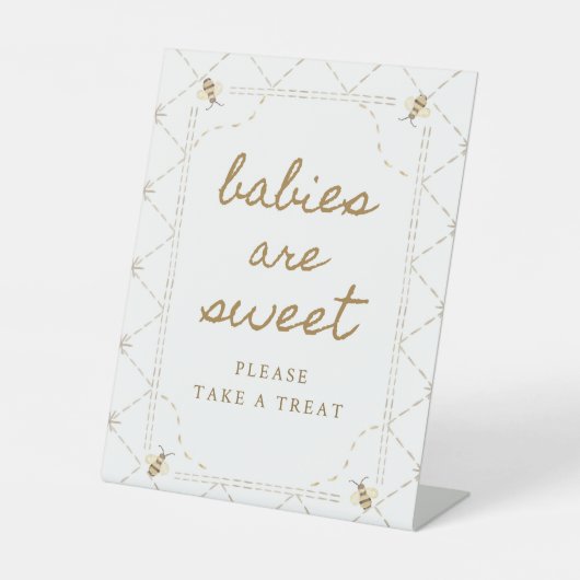 ビー赤ちゃんシャワーベビーは甘いお菓子サイン 台座サイン (正面)