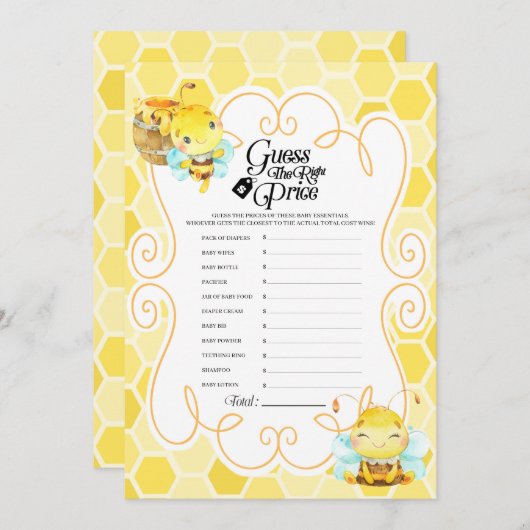 ビー赤ちゃんシャワー価格ゲーム 招待状 (正面/裏面)