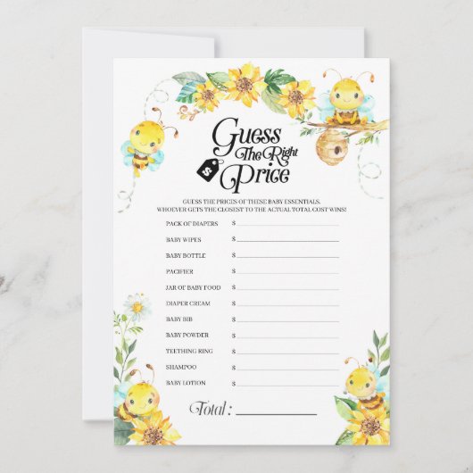 ビー赤ちゃんシャワー価格ゲーム 招待状 (正面)