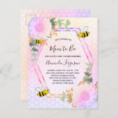 ビー赤ちゃんシャワー女の子フローラ緑のママbee インビテーションポストカード (正面/裏面)