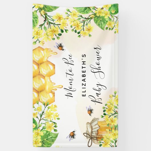 ビー赤ちゃんシャワー母にbee黄色の花模様 横断幕 (縦)