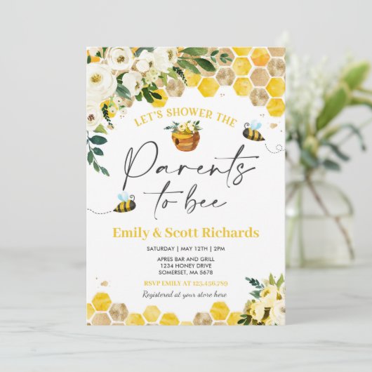 ビー赤ちゃん男女兼用シャワー親へビーベビー 招待状 (スタンド正面)